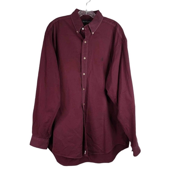 Polo Ralph Lauren Shirt Vtg Mens L Oxford Plaid Blake Button Down LS Maroon Red - Picture 2 of 10